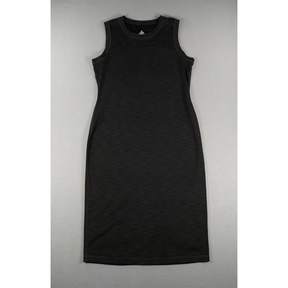 Prana Sleeveless Ribbed Space Dye Sheath Midi Dress Black Size M